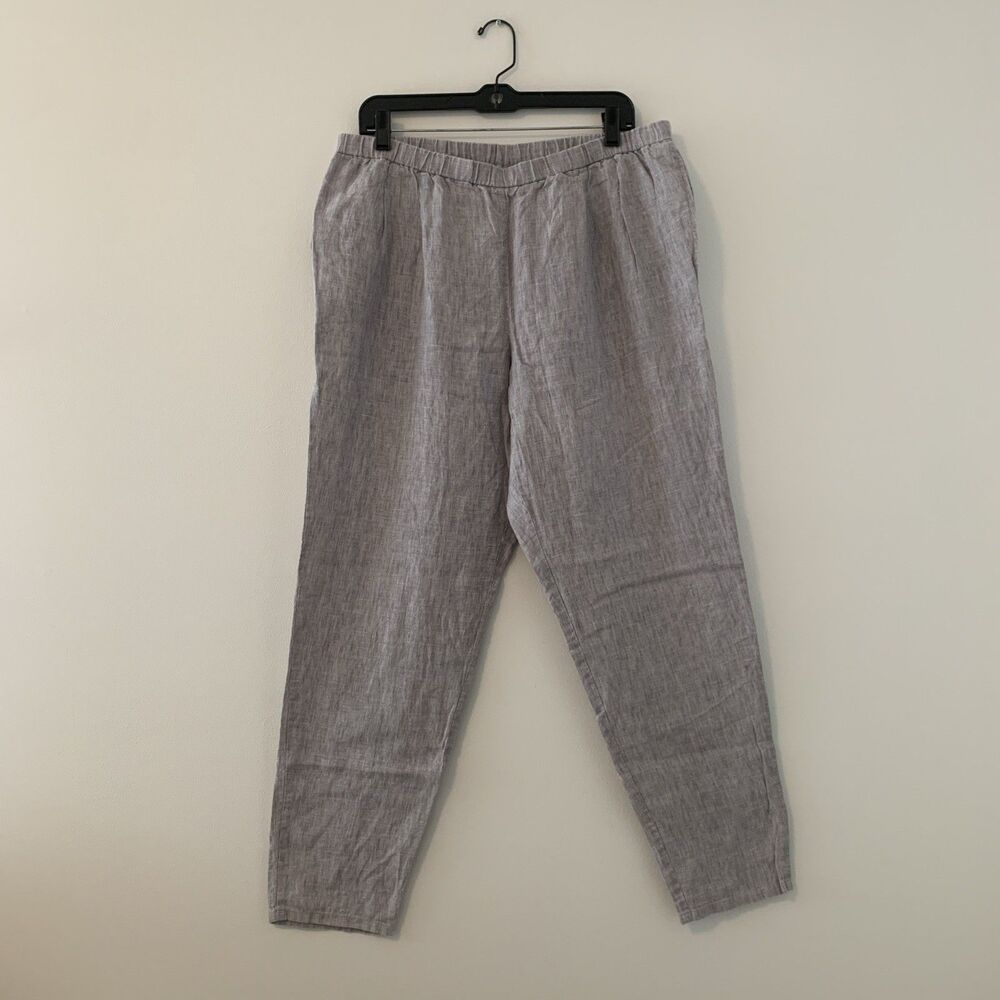 Eileen Fisher 100% Linen Straight Leg Pants Pull On Gray - Womens Large